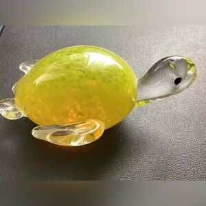 MURANO Style art glass turtle paperweight figurine yellow
